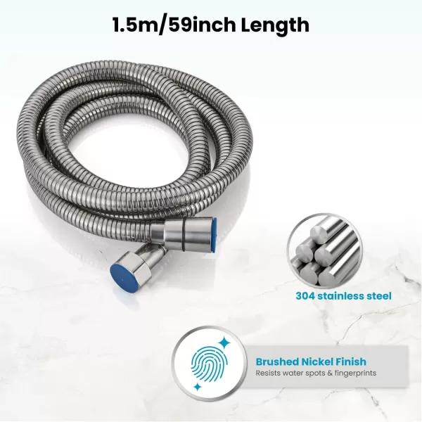 imagegotonovo Shower Hose 59 Inches for Bathroom Extra Long SUS304 Stainless Steel Handheld Shower Head Hose with Brass Insert and Nut Flexible Brushed NickelBrushed Nickel