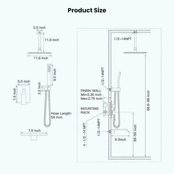 imagegotonovo Shower System with Tub Spout Ceiling Mount Shower Faucet Set Rain Shower Head and Handheld Combo with Waterfall Bathtub Spout Roughin Valve Kit Included 16 inch Shower Head Polished ChromeBrushed Nickel