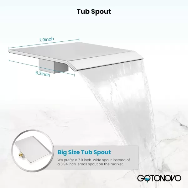 imagegotonovo Shower System with Tub Spout Ceiling Mount Shower Faucet Set Rain Shower Head and Handheld Combo with Waterfall Bathtub Spout Roughin Valve Kit Included 16 inch Shower Head Polished ChromePolished Chrome