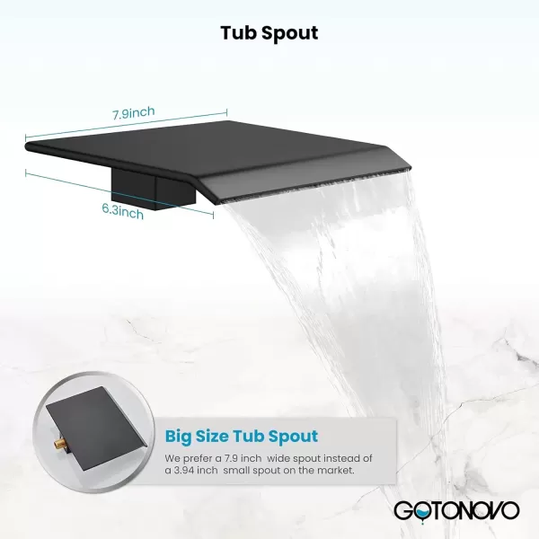 imagegotonovo Shower System with Tub Spout Ceiling Mount Shower Faucet Set Rain Shower Head and Handheld Combo with Waterfall Bathtub Spout Roughin Valve Kit Included 16 inch Shower Head Polished ChromeMatte Black