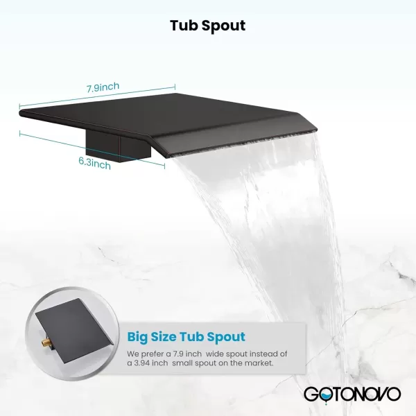 imagegotonovo Shower System with Tub Spout Ceiling Mount Shower Faucet Set Rain Shower Head and Handheld Combo with Waterfall Bathtub Spout Roughin Valve Kit Included 16 inch Shower Head Polished ChromeOil Rubbed Bronze