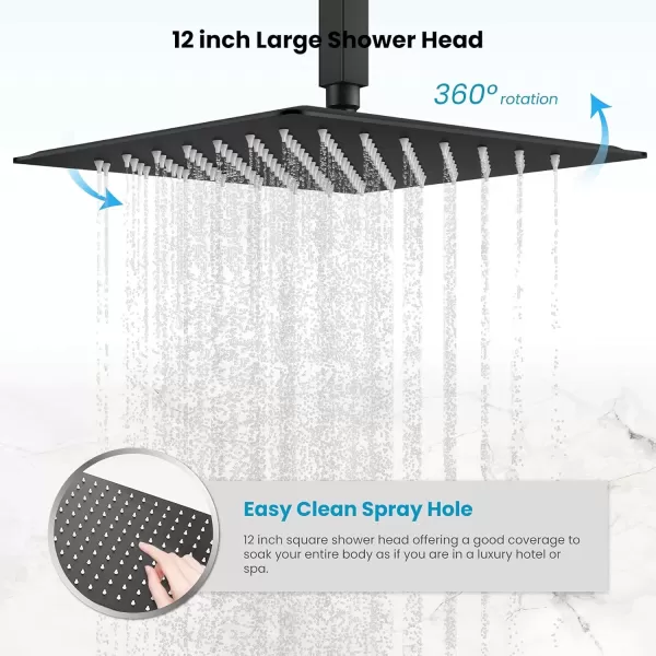 imagegotonovo Shower System with Tub Spout Ceiling Mount Shower Faucet Set Rain Shower Head and Handheld Combo with Waterfall Bathtub Spout Roughin Valve Kit Included 16 inch Shower Head Polished ChromeMatte Black