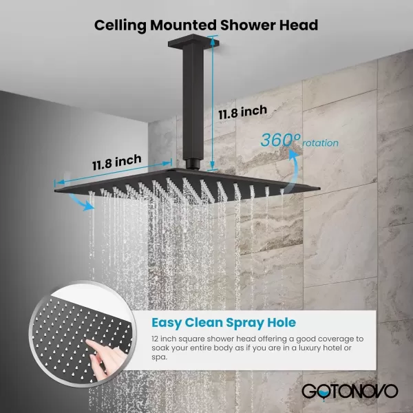 imagegotonovo Shower System with Tub Spout Ceiling Mount Shower Faucet Set Rain Shower Head and Handheld Combo with Waterfall Bathtub Spout Roughin Valve Kit Included 16 inch Shower Head Polished ChromeOil Rubbed Bronze