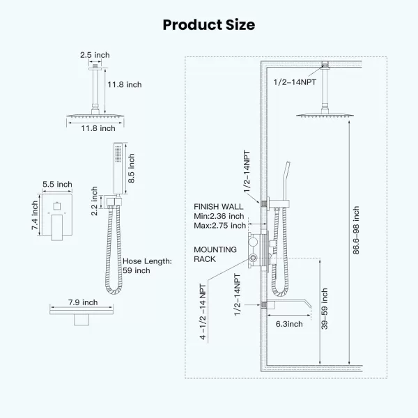 imagegotonovo Shower System with Tub Spout Ceiling Mount Shower Faucet Set Rain Shower Head and Handheld Combo with Waterfall Bathtub Spout Roughin Valve Kit Included 16 inch Shower Head Polished ChromePolished Chrome