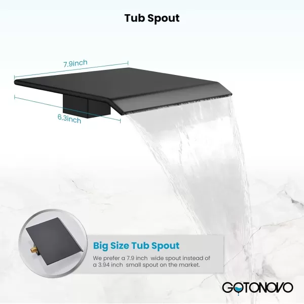 imagegotonovo Shower System with Tub Spout Ceiling Mount Shower Faucet Set Rain Shower Head and Handheld Combo with Waterfall Bathtub Spout Roughin Valve Kit Included 16 inch Shower Head Polished ChromeMatte Black
