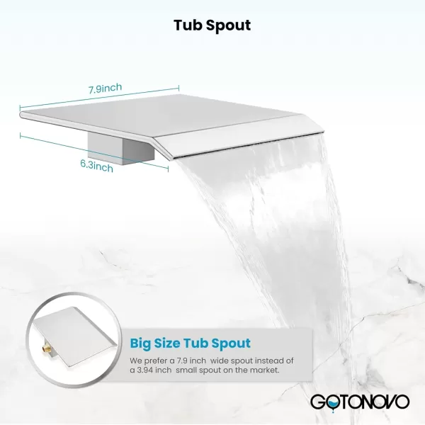 imagegotonovo Shower System with Tub Spout Ceiling Mount Shower Faucet Set Rain Shower Head and Handheld Combo with Waterfall Bathtub Spout Roughin Valve Kit Included 16 inch Shower Head Polished ChromePolished Chrome