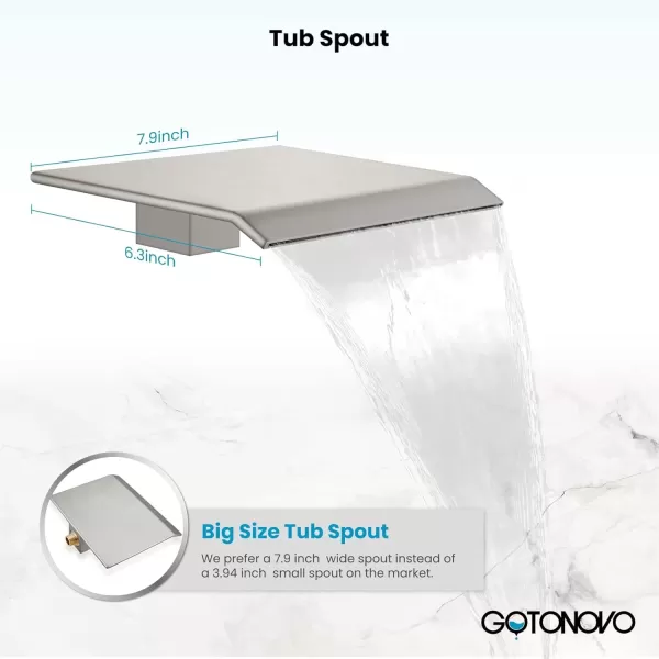 imagegotonovo Shower System with Tub Spout Ceiling Mount Shower Faucet Set Rain Shower Head and Handheld Combo with Waterfall Bathtub Spout Roughin Valve Kit Included 16 inch Shower Head Polished ChromeBrushed Nickel