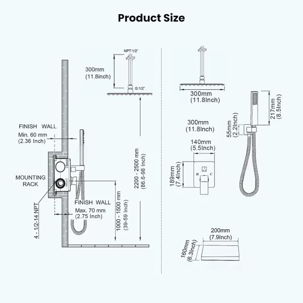 imagegotonovo Shower System with Tub Spout Ceiling Mount Shower Faucet Set Rain Shower Head and Handheld Combo with Waterfall Bathtub Spout Roughin Valve Kit Included 16 inch Shower Head Polished ChromeMatte Black