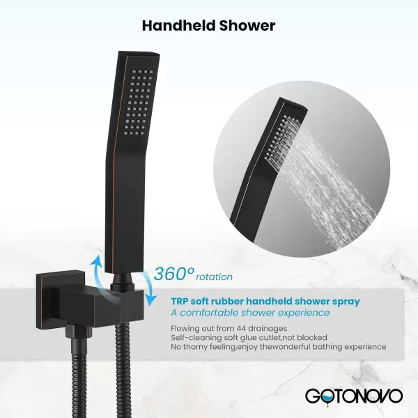 imagegotonovo Shower System with Tub SpoutWaterfall Tub Shower Faucet Set for Bathroom with 10 inch Rain Shower Head and Handheld Spray Wall Mounted Roughin Valve and Trim Included Matte BlackOil Rubbed Bronze