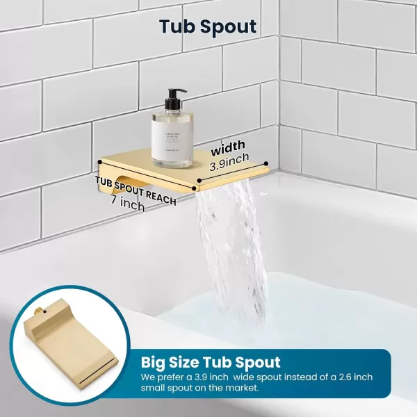 imagegotonovo Shower System with Tub SpoutWaterfall Tub Shower Faucet Set for Bathroom with 10 inch Rain Shower Head and Handheld Spray Wall Mounted Roughin Valve and Trim Included Matte BlackBrushed Gold
