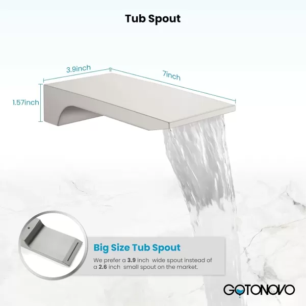 imagegotonovo Shower System with Tub SpoutWaterfall Tub Shower Faucet Set for Bathroom with 10 inch Rain Shower Head and Handheld Spray Wall Mounted Roughin Valve and Trim Included Matte BlackBrushed Nickel