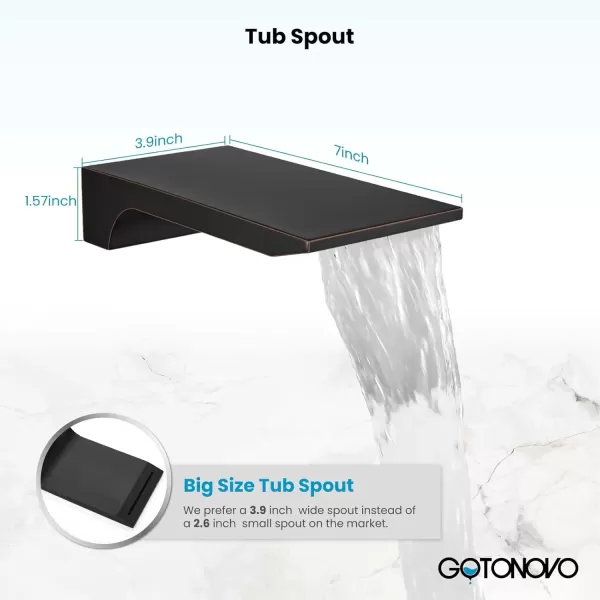 imagegotonovo Shower System with Tub SpoutWaterfall Tub Shower Faucet Set for Bathroom with 10 inch Rain Shower Head and Handheld Spray Wall Mounted Roughin Valve and Trim Included Matte BlackOil Rubbed Bronze