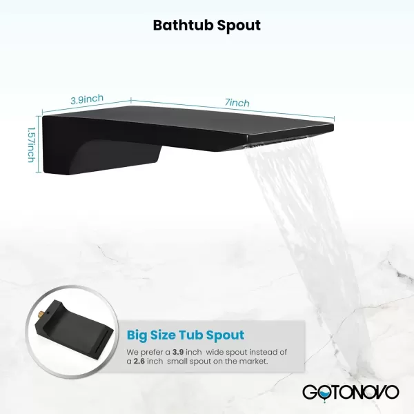 imagegotonovo Shower System with Tub SpoutWaterfall Tub Shower Faucet Set for Bathroom with 10 inch Rain Shower Head and Handheld Spray Wall Mounted Roughin Valve and Trim Included Matte BlackMatte Black