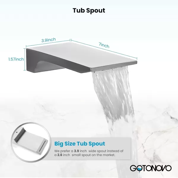 imagegotonovo Shower System with Tub SpoutWaterfall Tub Shower Faucet Set for Bathroom with 10 inch Rain Shower Head and Handheld Spray Wall Mounted Roughin Valve and Trim Included Polished Chrome