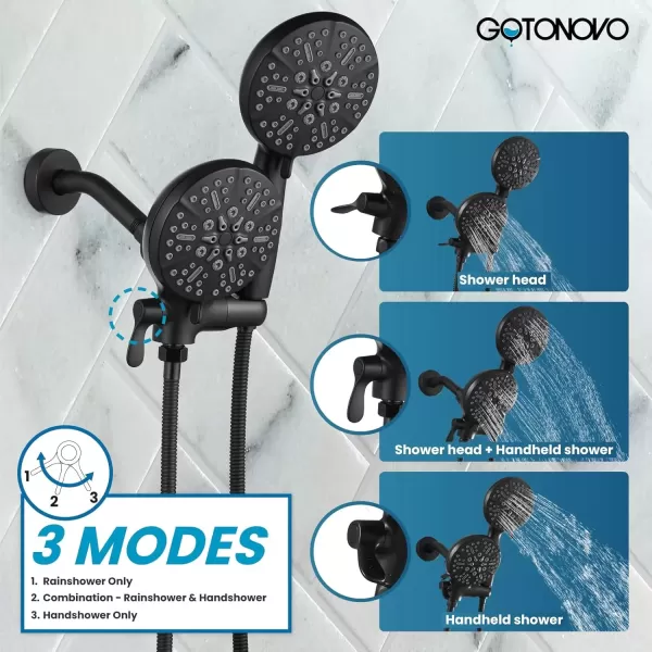 imagegotonovo Shower Valve and Trim Kit 2 in 1 Shower Head and Handle Set System Bathroom Shower Faucet Set 3 Modes Various Combinations High Pressure with Roughin Valve Brushed NickelMatte Black