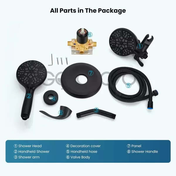 imagegotonovo Shower Valve and Trim Kit 2 in 1 Shower Head and Handle Set System Bathroom Shower Faucet Set 3 Modes Various Combinations High Pressure with Roughin Valve Brushed NickelMatte Black