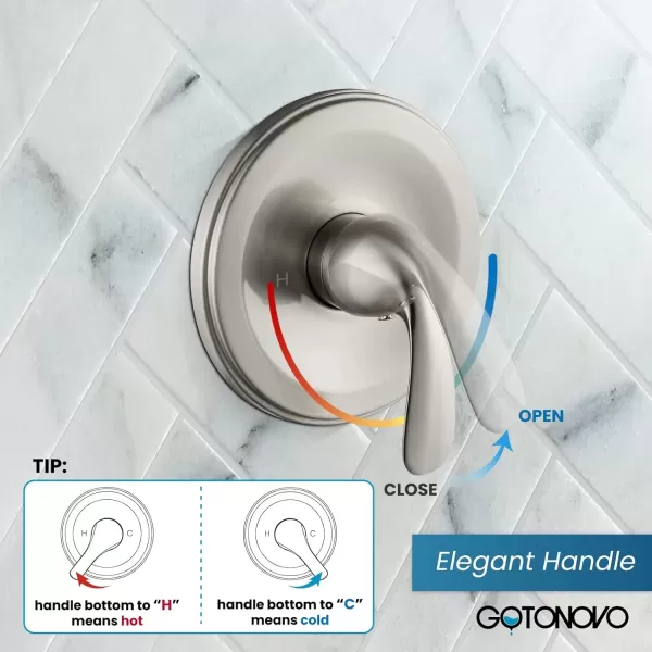 imagegotonovo Shower Valve and Trim Kit 2 in 1 Shower Head and Handle Set System Bathroom Shower Faucet Set 3 Modes Various Combinations High Pressure with Roughin Valve Brushed NickelBrushed Nickel