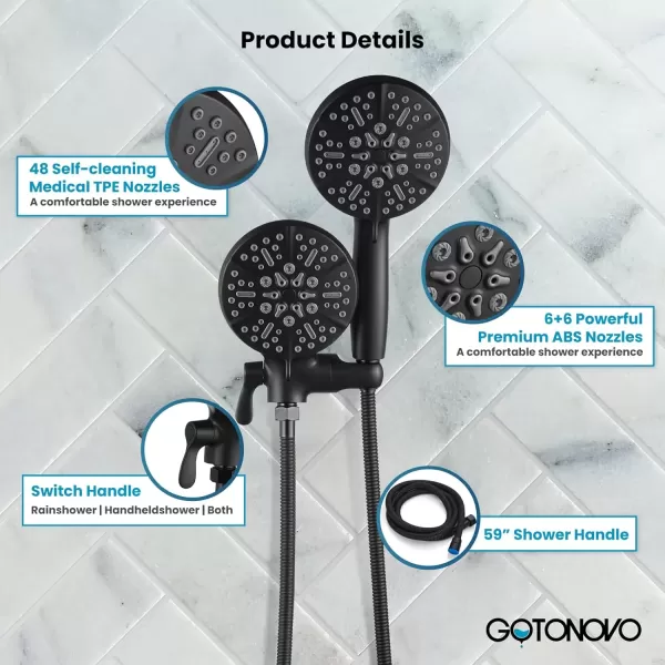 imagegotonovo Shower Valve and Trim Kit 2 in 1 Shower Head and Handle Set System Bathroom Shower Faucet Set 3 Modes Various Combinations High Pressure with Roughin Valve Brushed NickelMatte Black