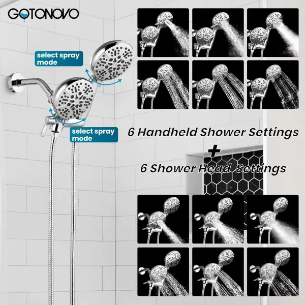 imagegotonovo Shower Valve and Trim Kit 2 in 1 Shower Head and Handle Set System Bathroom Shower Faucet Set 3 Modes Various Combinations High Pressure with Roughin Valve Brushed NickelPolished Chrome