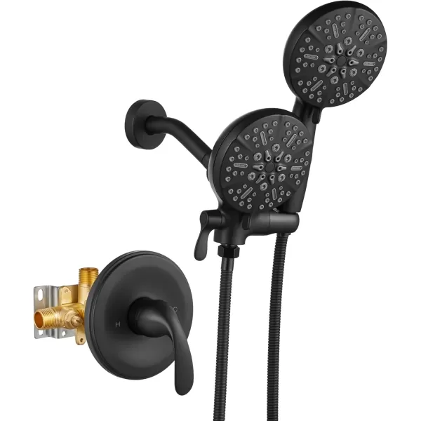 imagegotonovo Shower Valve and Trim Kit 2 in 1 Shower Head and Handle Set System Bathroom Shower Faucet Set 3 Modes Various Combinations High Pressure with Roughin Valve Brushed NickelMatte Black