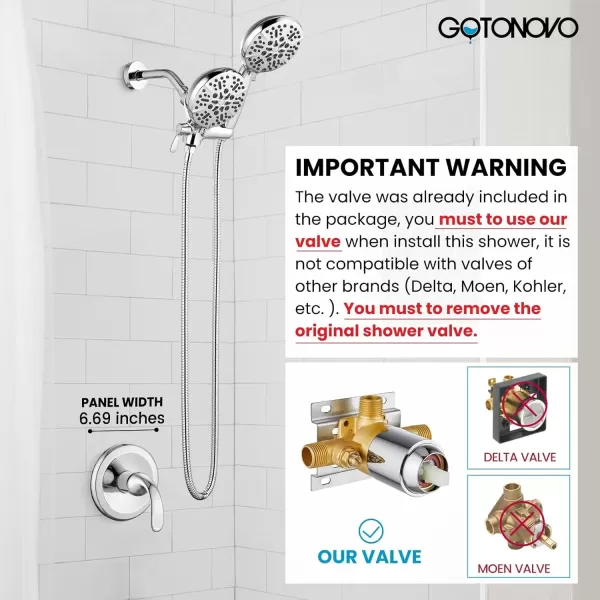 imagegotonovo Shower Valve and Trim Kit 2 in 1 Shower Head and Handle Set System Bathroom Shower Faucet Set 3 Modes Various Combinations High Pressure with Roughin Valve Brushed NickelPolished Chrome