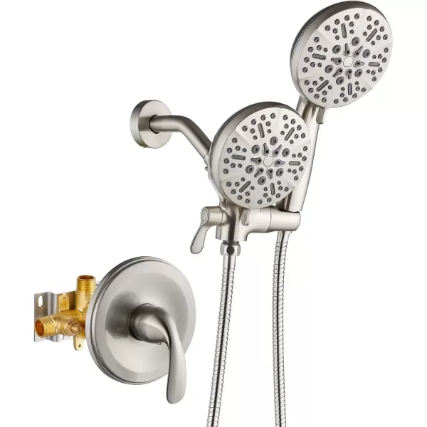 imagegotonovo Shower Valve and Trim Kit 2 in 1 Shower Head and Handle Set System Bathroom Shower Faucet Set 3 Modes Various Combinations High Pressure with Roughin Valve Brushed NickelBrushed Nickel