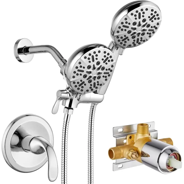 imagegotonovo Shower Valve and Trim Kit 2 in 1 Shower Head and Handle Set System Bathroom Shower Faucet Set 3 Modes Various Combinations High Pressure with Roughin Valve Brushed NickelPolished Chrome