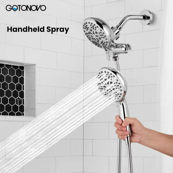 imagegotonovo Shower Valve and Trim Kit 2 in 1 Shower Head and Handle Set System Bathroom Shower Faucet Set 3 Modes Various Combinations High Pressure with Roughin Valve Brushed NickelPolished Chrome