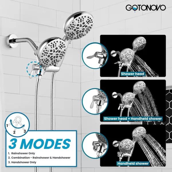 imagegotonovo Shower Valve and Trim Kit 2 in 1 Shower Head and Handle Set System Bathroom Shower Faucet Set 3 Modes Various Combinations High Pressure with Roughin Valve Brushed NickelPolished Chrome