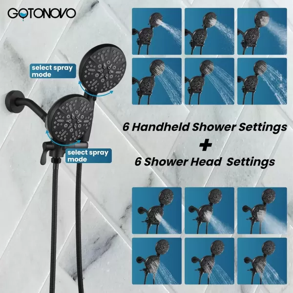 imagegotonovo Shower Valve and Trim Kit 2 in 1 Shower Head and Handle Set System Bathroom Shower Faucet Set 3 Modes Various Combinations High Pressure with Roughin Valve Brushed NickelMatte Black