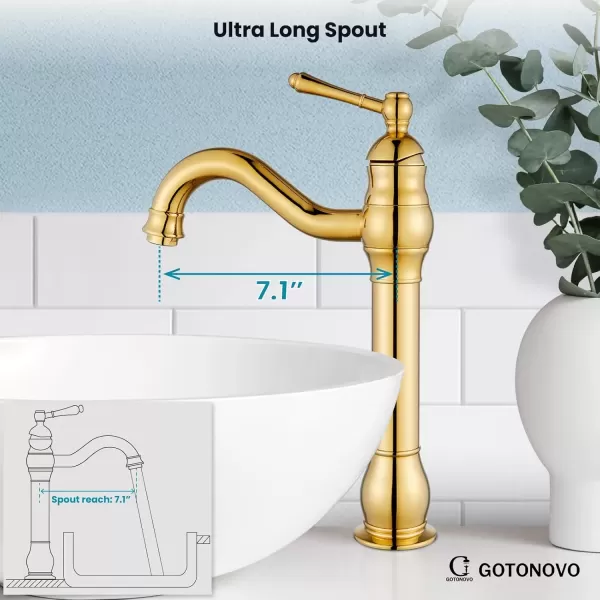 imagegotonovo Single Handle Vessel Sink Faucet 360 Swivel Bathroom Faucet One Hole Farmhouse Lavatory Vanity Faucet Bowl Sink Mixer Tap with Pop Up Drain Oil Rubbed BronzePolish Gold