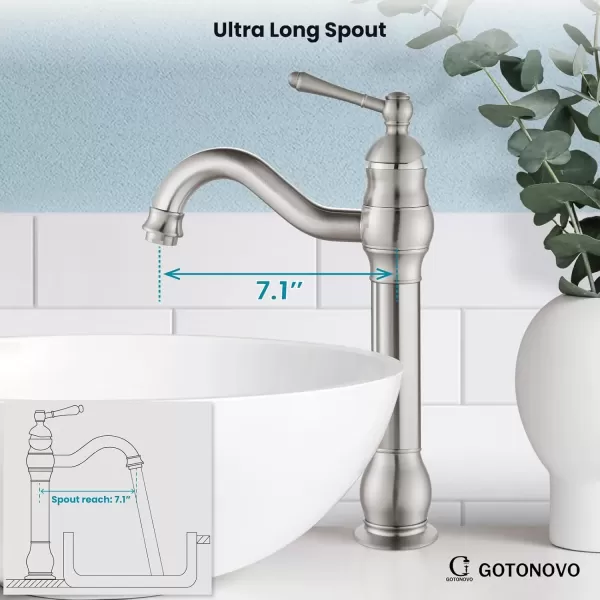 imagegotonovo Single Handle Vessel Sink Faucet 360 Swivel Bathroom Faucet One Hole Farmhouse Lavatory Vanity Faucet Bowl Sink Mixer Tap with Pop Up Drain Oil Rubbed BronzeBrushed Nickel