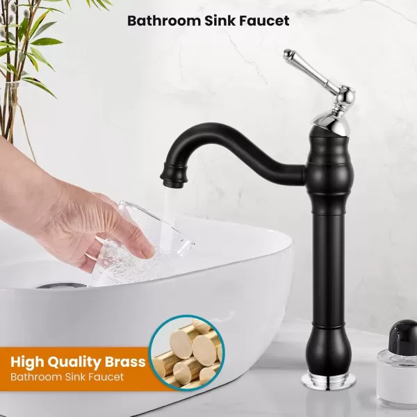 imagegotonovo Single Handle Vessel Sink Faucet 360 Swivel Bathroom Faucet One Hole Farmhouse Lavatory Vanity Faucet Bowl Sink Mixer Tap with Pop Up Drain Oil Rubbed BronzeMatte Black and Polish Chrome