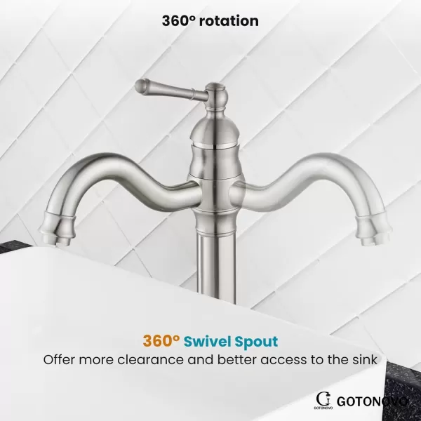 imagegotonovo Single Handle Vessel Sink Faucet 360 Swivel Bathroom Faucet One Hole Farmhouse Lavatory Vanity Faucet Bowl Sink Mixer Tap with Pop Up Drain Oil Rubbed BronzeBrushed Nickel