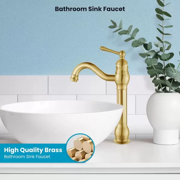 imagegotonovo Single Handle Vessel Sink Faucet 360 Swivel Bathroom Faucet One Hole Farmhouse Lavatory Vanity Faucet Bowl Sink Mixer Tap with Pop Up Drain Oil Rubbed BronzeBrushed Gold