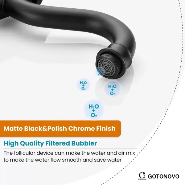 imagegotonovo Single Handle Vessel Sink Faucet 360 Swivel Bathroom Faucet One Hole Farmhouse Lavatory Vanity Faucet Bowl Sink Mixer Tap with Pop Up Drain Oil Rubbed BronzeMatte Black and Polish Chrome