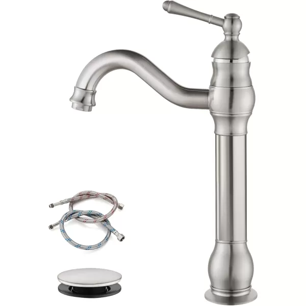 imagegotonovo Single Handle Vessel Sink Faucet 360 Swivel Bathroom Faucet One Hole Farmhouse Lavatory Vanity Faucet Bowl Sink Mixer Tap with Pop Up Drain Oil Rubbed BronzeBrushed Nickel