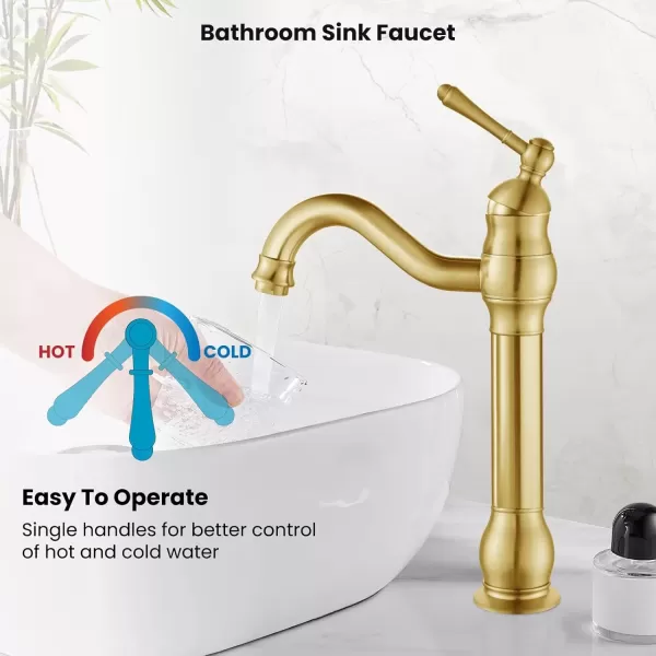imagegotonovo Single Handle Vessel Sink Faucet 360 Swivel Bathroom Faucet One Hole Farmhouse Lavatory Vanity Faucet Bowl Sink Mixer Tap with Pop Up Drain Oil Rubbed BronzeBrushed Gold