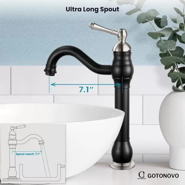 imagegotonovo Single Handle Vessel Sink Faucet 360 Swivel Bathroom Faucet One Hole Farmhouse Lavatory Vanity Faucet Bowl Sink Mixer Tap with Pop Up Drain Oil Rubbed BronzeMatte Black and Brushed Nickel