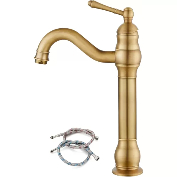 imagegotonovo Single Handle Vessel Sink Faucet 360 Swivel Bathroom Faucet One Hole Farmhouse Lavatory Vanity Faucet Bowl Sink Mixer Tap with Pop Up Drain Oil Rubbed BronzeAntique Brass