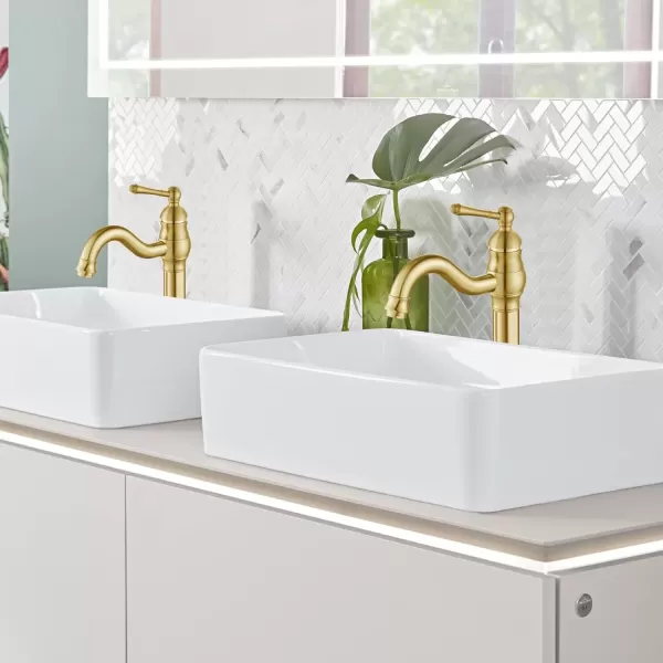 imagegotonovo Single Handle Vessel Sink Faucet 360 Swivel Bathroom Faucet One Hole Farmhouse Lavatory Vanity Faucet Bowl Sink Mixer Tap with Pop Up Drain Oil Rubbed BronzeBrushed Gold