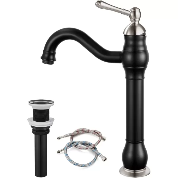 imagegotonovo Single Handle Vessel Sink Faucet 360 Swivel Bathroom Faucet One Hole Farmhouse Lavatory Vanity Faucet Bowl Sink Mixer Tap with Pop Up Drain Oil Rubbed BronzeMatte Black and Brushed Nickel