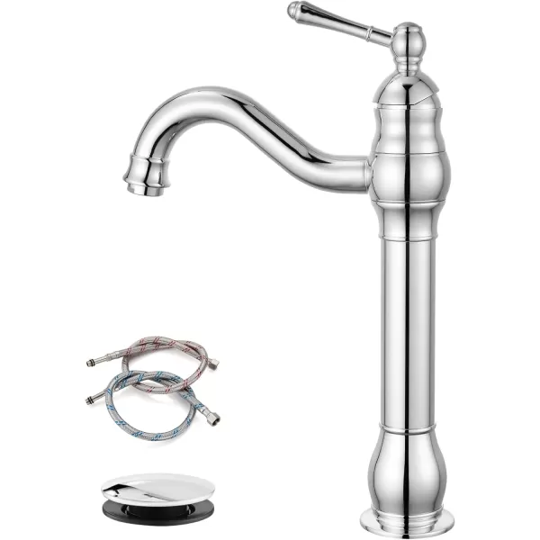 imagegotonovo Single Handle Vessel Sink Faucet 360 Swivel Bathroom Faucet One Hole Farmhouse Lavatory Vanity Faucet Bowl Sink Mixer Tap with Pop Up Drain Oil Rubbed BronzePolish Chrome