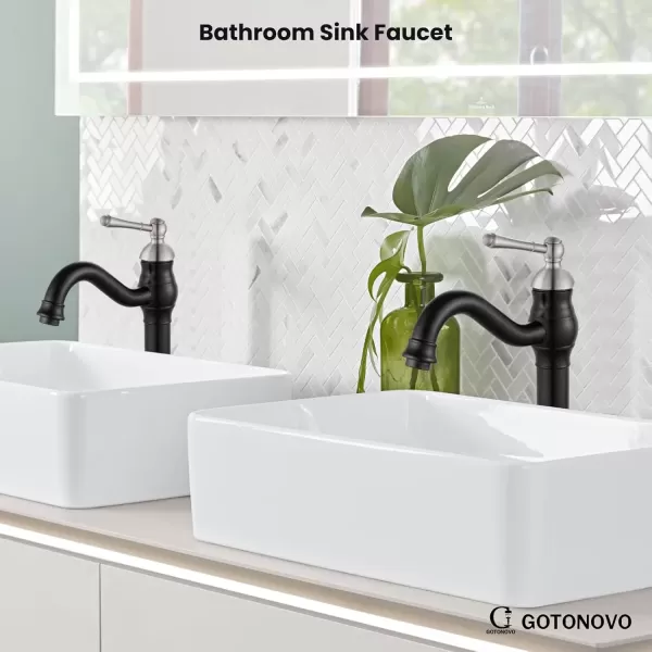 imagegotonovo Single Handle Vessel Sink Faucet 360 Swivel Bathroom Faucet One Hole Farmhouse Lavatory Vanity Faucet Bowl Sink Mixer Tap with Pop Up Drain Oil Rubbed BronzeMatte Black and Brushed Nickel