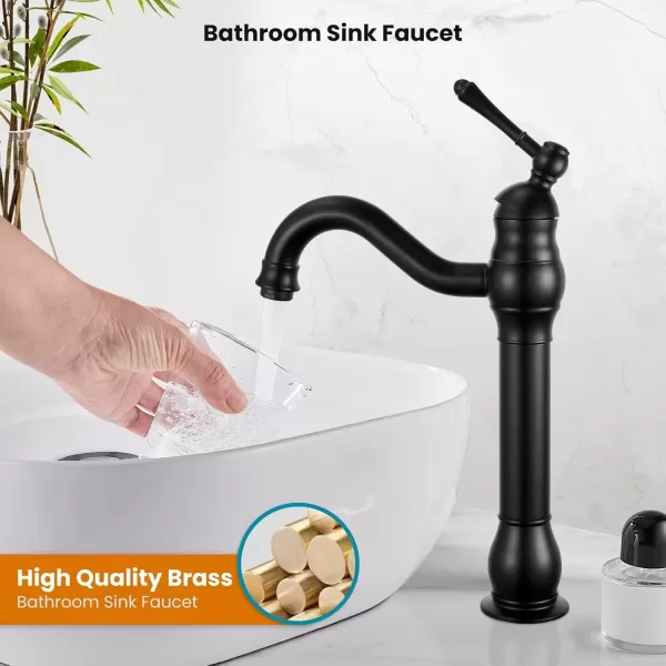 imagegotonovo Single Handle Vessel Sink Faucet 360 Swivel Bathroom Faucet One Hole Farmhouse Lavatory Vanity Faucet Bowl Sink Mixer Tap with Pop Up Drain Oil Rubbed BronzeMatte Black