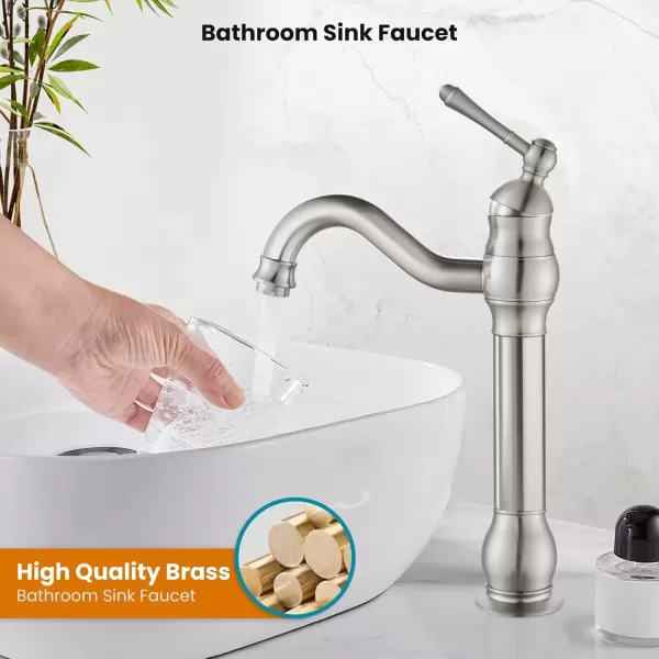 imagegotonovo Single Handle Vessel Sink Faucet 360 Swivel Bathroom Faucet One Hole Farmhouse Lavatory Vanity Faucet Bowl Sink Mixer Tap with Pop Up Drain Oil Rubbed BronzeBrushed Nickel