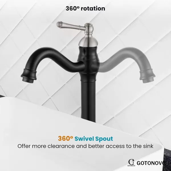 imagegotonovo Single Handle Vessel Sink Faucet 360 Swivel Bathroom Faucet One Hole Farmhouse Lavatory Vanity Faucet Bowl Sink Mixer Tap with Pop Up Drain Oil Rubbed BronzeMatte Black and Brushed Nickel
