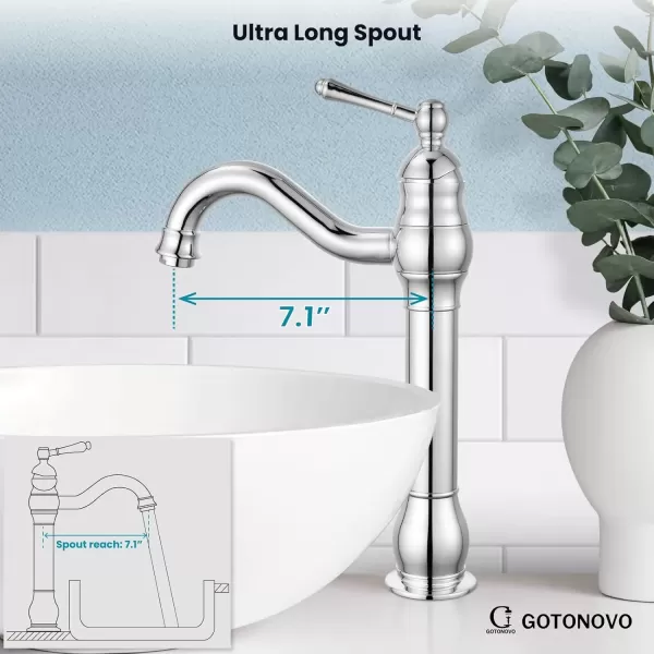 imagegotonovo Single Handle Vessel Sink Faucet 360 Swivel Bathroom Faucet One Hole Farmhouse Lavatory Vanity Faucet Bowl Sink Mixer Tap with Pop Up Drain Oil Rubbed BronzePolish Chrome