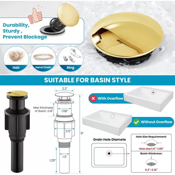imagegotonovo Single Handle Vessel Sink Faucet 360 Swivel Bathroom Faucet One Hole Farmhouse Lavatory Vanity Faucet Bowl Sink Mixer Tap with Pop Up Drain Oil Rubbed BronzePolish Gold