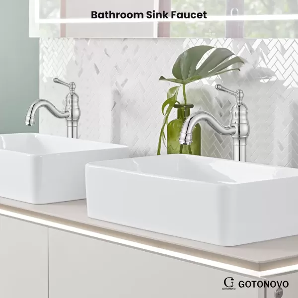 imagegotonovo Single Handle Vessel Sink Faucet 360 Swivel Bathroom Faucet One Hole Farmhouse Lavatory Vanity Faucet Bowl Sink Mixer Tap with Pop Up Drain Oil Rubbed BronzePolish Chrome